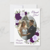 Carte De Remerciements Violet Rose Oval Photo QR Code Mariage élégant (Devant)