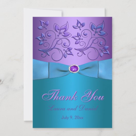 Carte de remerciements violet, turquoise - Style I (Devant)