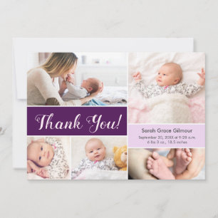 Carte De Remerciements Violet violet personnalisé bébé fille photo collag