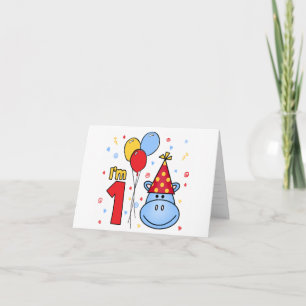Carte De Remerciements Visage Hippo bleu Premier anniversaire Renouvellem