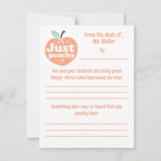 Carte De Remerciements Visite de classe à rétroaction positive principale (Dos)