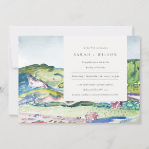Carte De Remerciements Vivant paysage de montagne Blush Green Wedding Inv