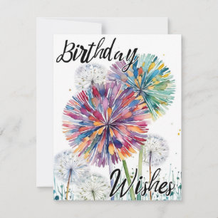 Carte De Remerciements Voeux d'anniversaire Whimsical - Dandelions coloré