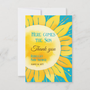 Carte De Remerciements Voici le Baby shower Son Boy Blue Sunshine