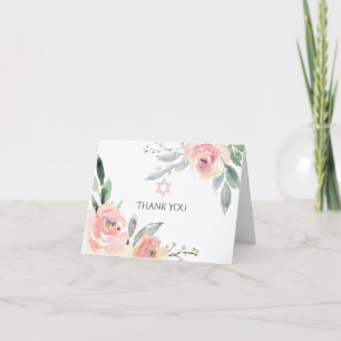 Carte De Remerciements Voiture de Bat mitzvah à fleurs rose pastel