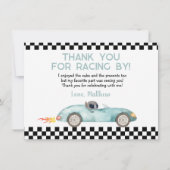 Carte De Remerciements Voiture de course bleue moderne Anniversaire (Devant)