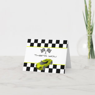 Carte De Remerciements Voiture de course jaune   Fête d'anniversaire