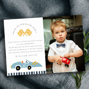 Carte De Remerciements Voiture de course mignonne Enfants Photo Bleue Ann