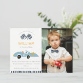 Carte De Remerciements Voiture De Course Mignonne Enfants Photo N'Importe (Debout devant)
