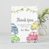 Carte De Remerciements Voiture de course pour 2e anniversaire rapide (Debout devant)