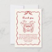 Carte De Remerciements Voiture de Mariage à main rouge rétro (Devant)