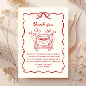 Carte De Remerciements Voiture de Mariage à main rouge rétro