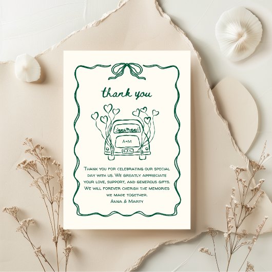 Carte De Remerciements Voiture de Mariage unique Retro dessinée à la main