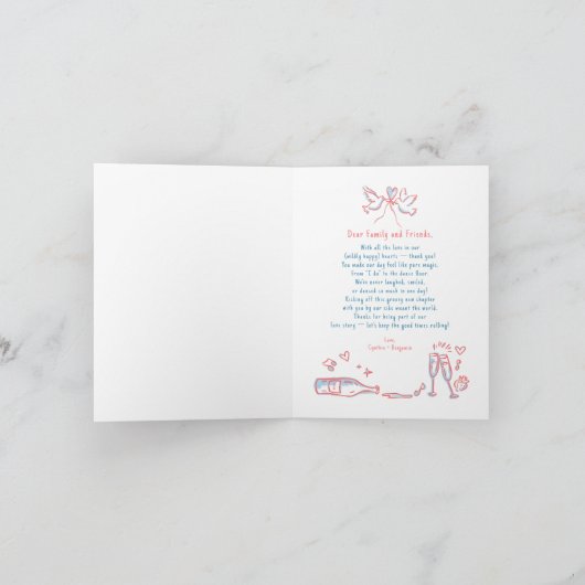 Carte De Remerciements Voiture Mariés Hand Drawn Fantaisiste Mariage (Intérieur)