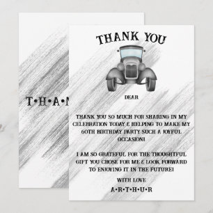 Carte De Remerciements Voiture rétro classique noire Vintage aquarelle