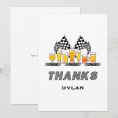 Carte De Remerciements Voitures de course et drapeau à damier de jour de (Devant / Derrière)