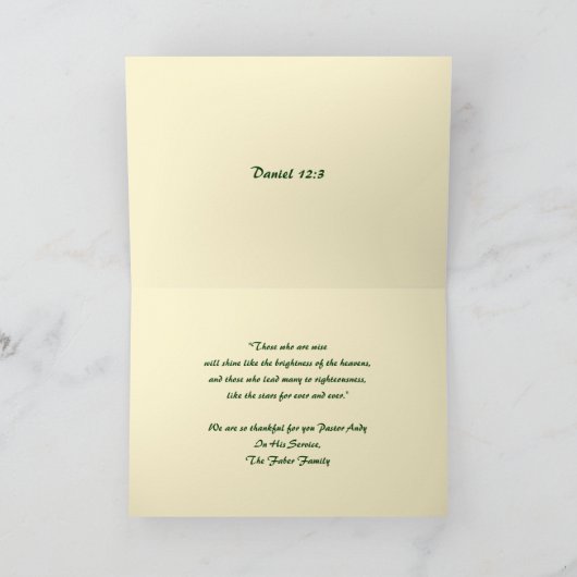 Carte De Remerciements Volage d'appréciation du pasteur (Intérieur)