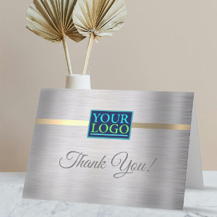 Carte De Remerciements Votre logo, nom commercial, argent brossé et or