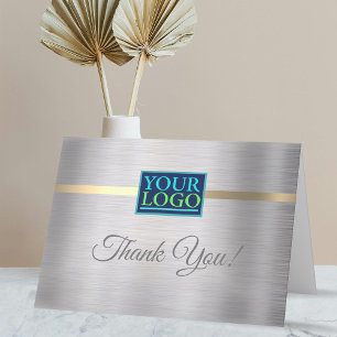 Carte De Remerciements Votre logo, nom d'entreprise, argent brossé et or
