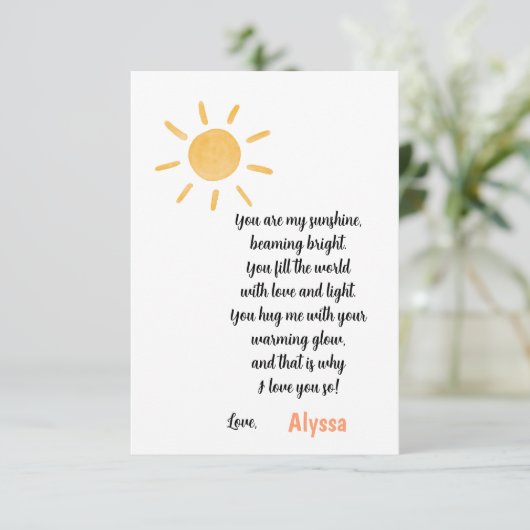 Carte De Remerciements Vous êtes mon soleil Fête des mères (Debout devant)