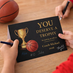 Carte De Remerciements Vous méritez un trophée Basketball Coach drôle