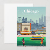 Carte De Remerciements Voyage Art Voyage À Chicago (Devant / Derrière)