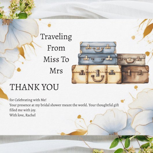 Carte De Remerciements Voyage de Miss à Mrs Fête de Mariage Thème