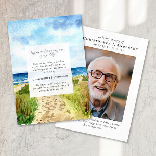 Carte De Remerciements Watercolor Beach Photo Mémorial funéraire Sympathy