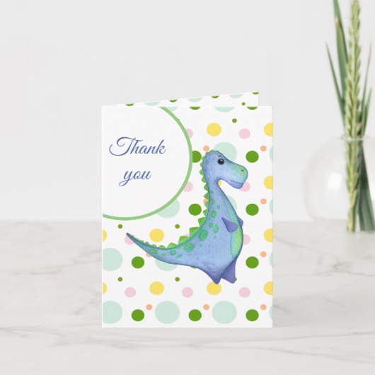 Carte De Remerciements Watercolor Blue Dinosaur Boys fête d'anniversaire (Devant)