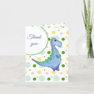 Carte De Remerciements Watercolor Blue Dinosaur Boys fête d'anniversaire