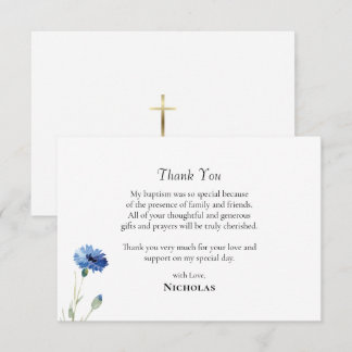 Carte De Remerciements Watercolor Blue Flowers Vine Orthodox Baptism