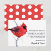 Carte De Remerciements Watercolor Cardinal Bird Funeral (Devant / Derrière)