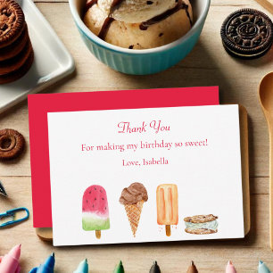 Carte De Remerciements Watercolor Crème glacée & Popsicles fête d'anniver