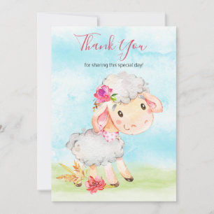 Carte De Remerciements Watercolor Girl Sheep Farm