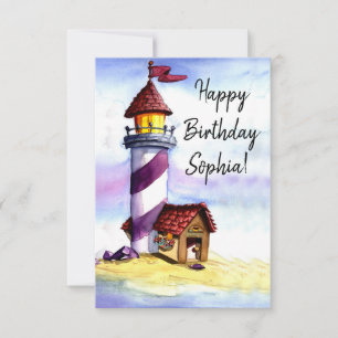 Carte De Remerciements Watercolor Lighthouse Birthday Card