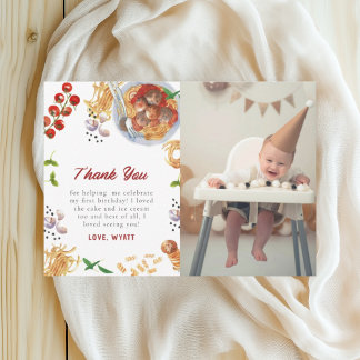 Carte De Remerciements Watercolor Meatball Italien 1er anniversaire