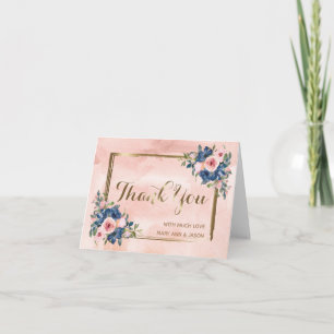 Carte De Remerciements Watercolor Navy & Blush Mariage