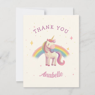 Carte De Remerciements Watercolor Rainbow Unicorn fête d'anniversaire