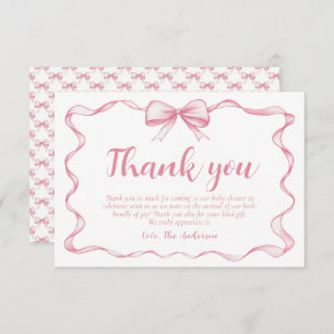 Carte De Remerciements Watercolor Ruban rose Bow Girl Baby shower ruban