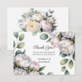 Carte De Remerciements Watercolor White Peonies Wedding (Devant / Derrière)
