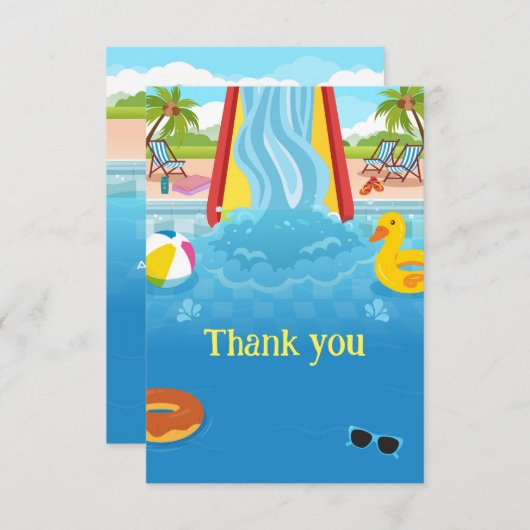 Carte De Remerciements Waterpark Slide fête d'anniversaire pour enfants (Devant / Derrière)