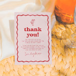 Carte De Remerciements Wavy Retro rose & rouge Super moderne Brunch nupti<br><div class="desc">Un carte de remerciements super qui correspond à notre collection Retro Pink & Red Super Bridal Brunch. Ce design comporte une bordure ondulée dessinée à la main dans une couleur rouge vif et un message de remerciement chaleureux personnalisé pour express votre gratitude à vos amis et votre famille. Le nom...</div>