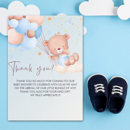 Carte De Remerciements We Can Bearly Wait Cute Bear Boy Baby Shower