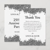 Carte De Remerciements Wedding Anniversary Silver Faux Glitter  (Devant / Derrière)