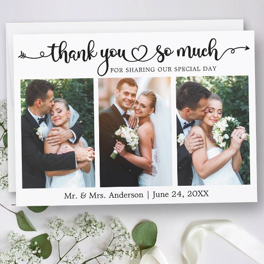 Carte De Remerciements Wedding Calligraphy Script Heart 3 Photo