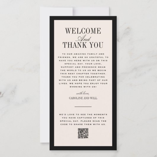 Carte De Remerciements Wedding Ceremony or Reception Welcome (Devant)