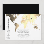 Carte De Remerciements Wedding details map watercolor blue (Devant / Derrière)