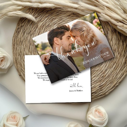 Carte De Remerciements Wedding Photo Gradient Calligraphy Script