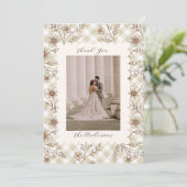 Carte De Remerciements Wedding Photo Guest Appreciation Gingham Floral (Debout devant)