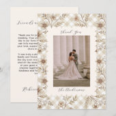 Carte De Remerciements Wedding Photo Guest Appreciation Gingham Floral (Devant / Derrière)